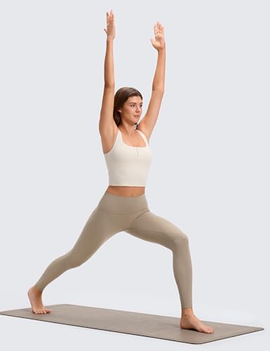 Image of CRZ YOGA Ribbed Henley Crop Tank Tops | Medium Support, Removable Pads, Casual, Square Back, Wide Straps, Longline Sports Bras for Women