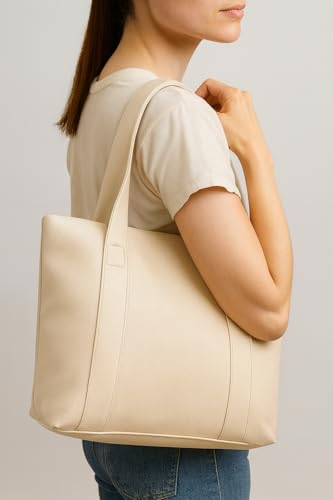 Image of Women's Brown Leather Tote Bag for Office | Laptop Handbag with 11 Inch Compartment, Multiple Pockets & Zipper | Large Capacity Work Shoulder Bag for Daily Use & Travel | quality material