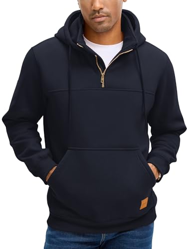 Men's Quarter Zip Hoodies Cotton Fleece Long Sleeve Pullover Sweatshirt With Pockets2