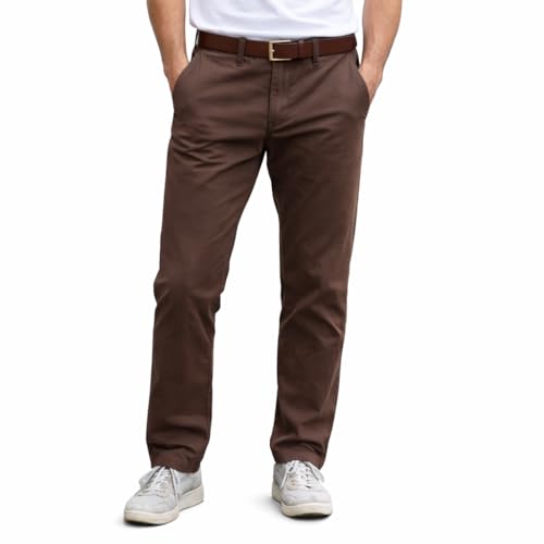 Image of DENRO Men's Slim Fit Cotton Stretch Trousers | Smart Casual & Workwear Pants for Office Use | 98% Cotton 2% Spandex Fabric | Mid-Rise Tailored Fit | Sizes 28-38