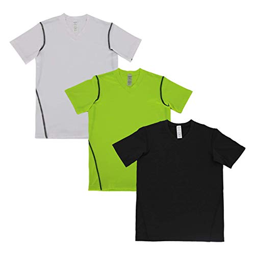 Junyue 3 Packs Boys Girls Compression T-Shirts Quick Dry Shirts Short Sleeve Base