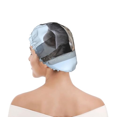 Gorro de ducha para mujeres y hombres UK reutilizable impermeable con banda elástica estampado Conceptos de amistad entre perros Cane Corso y Pug