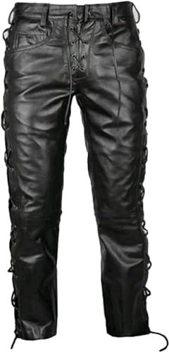 Classic Fit 5 Pockets Leather Pants for Men - Premium Biker Fashion Traditional Cowboy Western Pants
