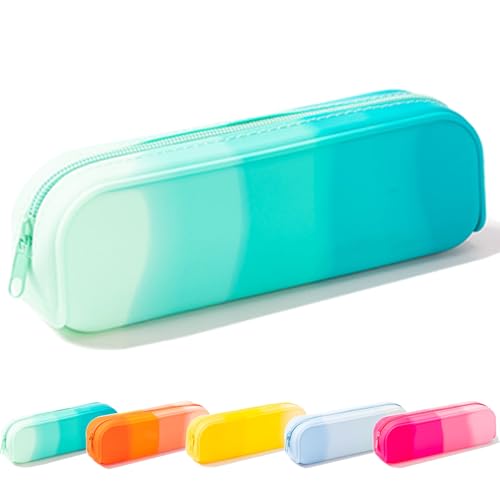 Image of Silicone Pencil Case, Gradient Green Pencil Pouch, Pencil Case Small, Pencil Pouch Aesthetic, Silicone Pencil Pouch, Pencil Case Aesthetic, Pencil Bag, Pencil Pouch for Women, Makeup Pouch
