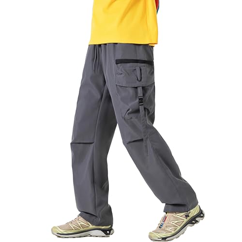 XYXIONGMAO Men's Techwear Cargo Pants Hip Hop Loose Multi Pocket Grey Streetwear Sweatpants Baggy Casual Tactical Pants