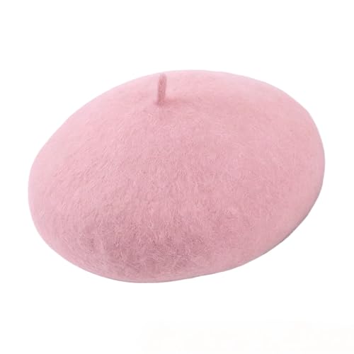 Aissmmeio Women French Wool Beret Hats - Solid Color Classic Beanie Winter Cap - Unisex Wool Hat for Men & Women,Cosplay,Costume Party, Parisian Fashion Accessory(Pink)