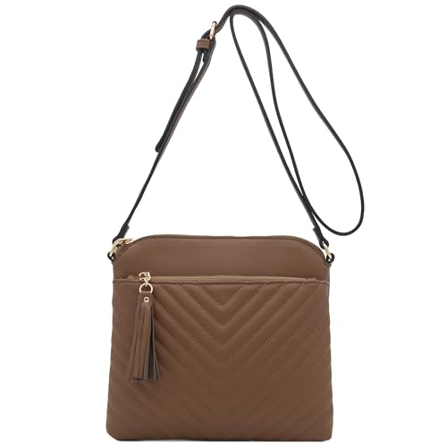 Image of FashionPuzzle Chevron Quilted Medium Crossbody Bag with Tassel Accent