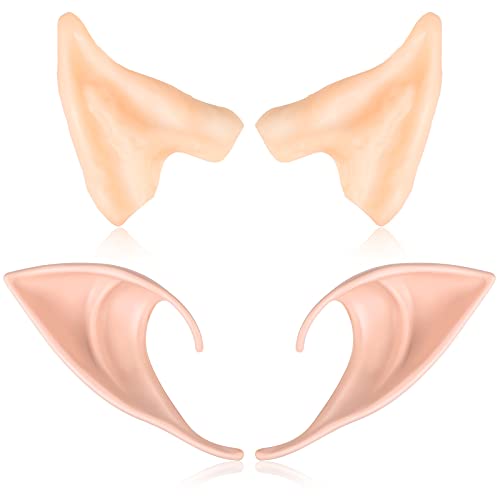 Threan 2 Paires Oreille d'Elfe en Latex Oreilles Pointues Molles Adulte Accessoire Déguisement Habiller Oreille de Fée Gobelin à Pointe Douce Accessoire de Cosplay pour Mascarade de Fête Halloween Cover