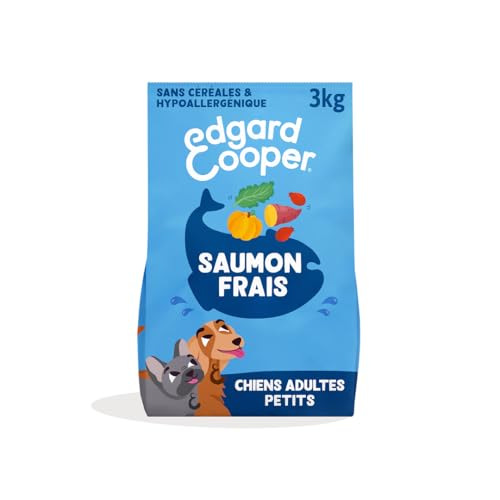 Edgard & Cooper Croquettes Chien pour Petits Chiens Adultes (3kg), Saumon Frais, Teneur en Fibres Equilibrée pour Ventres Heureux, Recette Hypoallergénique,...