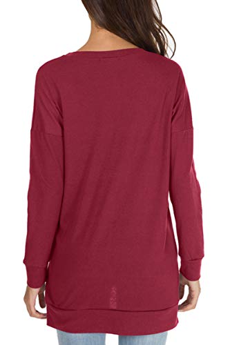Image of levaca Women's Fall Long Sleeve Side Split Loose Blouses Casual Pullover Tunic Tops