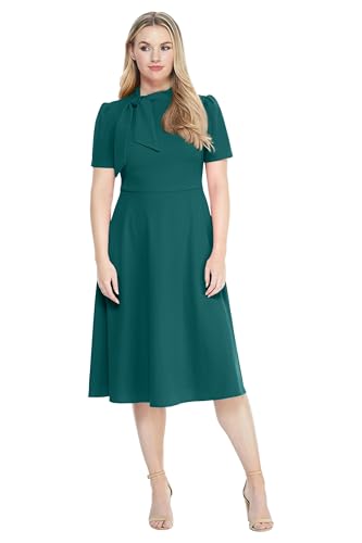 Image of Maggy London Women's Crepe Fabric Flight Attendant Bow Neck Tie Short Sleeve A-line