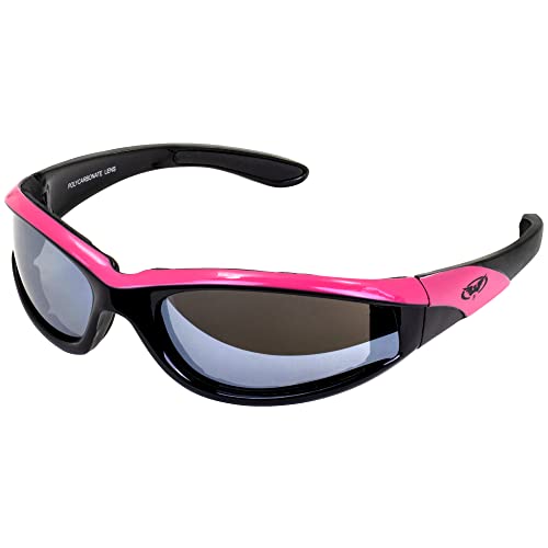 Global Vision Eyewear Hawkeye Motorcycle Riding Sunglasses for Women Black Pink Frame w/Smoke Lenses