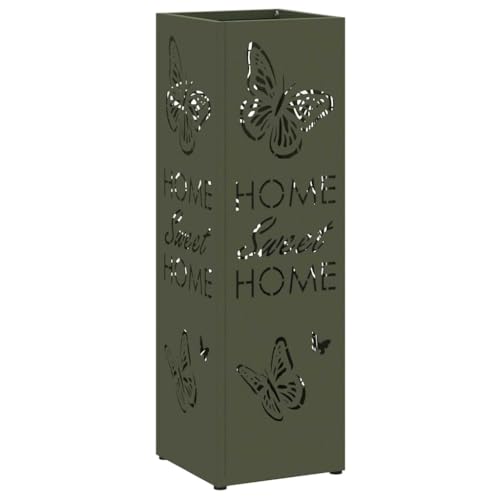vidaXL Portaombrelli Verde Oliva con Stoccaggio Rettangolare in Metallo per Ombrelli con Design Decorativo a Farfalla per Uso Interno, Ideale per Organizzare il Corridoio con Stile Moderno
