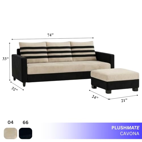Image of Cavina 4 Seater L Shape Sofa Set with Movable Ottoman | Flexible Left or Right Layout | Luxury Velvet Suede Fabric | Modern Living Room Sofa | Black - Cream