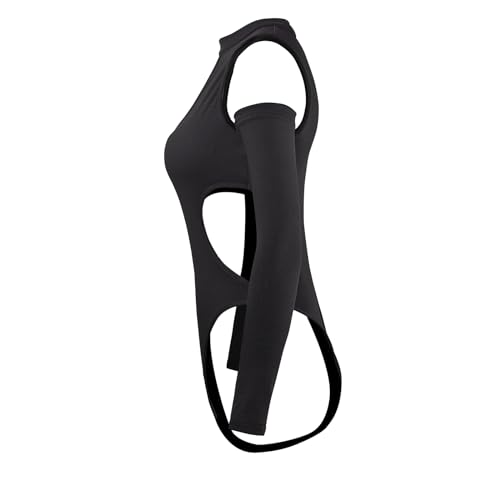 Women Sexy Cut Out Mock Neck Bodysuit Slim Fit Sleeveless Leotard Jumpsuits Top with arm sleeves Club Outfits3