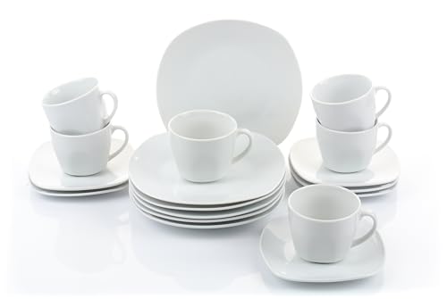 Retsch Arzberg / Geschirr Kaffeeservice FINO/Set 18teilig für 6 Personen/Porzellan eckig Uni weiß/Basic-Geschirr