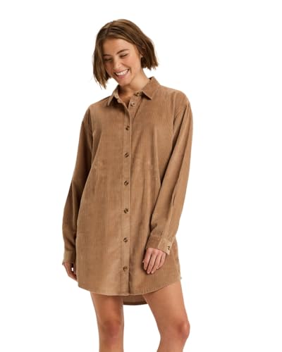 Roxy Wavy Lights - Corduroy Shirt Dress for Women - Mini-Hemdblusenkleid aus Cord - Frauen - L - Braun.