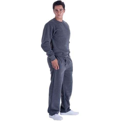 LeeHanTon Mens Fleece Sweatpants Open Bottom Basic Running Joggers Wide Leg Casual Loose Fit Athletic Pants with Pockets3
