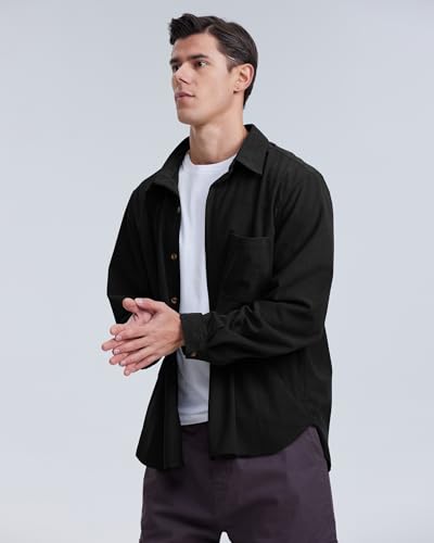 Locachy Men's Casual Corduroy Shirt Loose Button Down Corduroy Shacket Jacket3