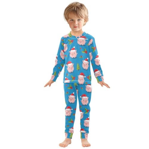 Pajama Sets Long Sleeve Christmas Pigs with Hats Pattern Soft Comfy Sleepwear 2 Piece PJS 3-8T2