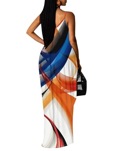 Image of Women's Summer Maxi Dress Spaghetti Strap Floral Boho Beach Long Sundress with Pockets