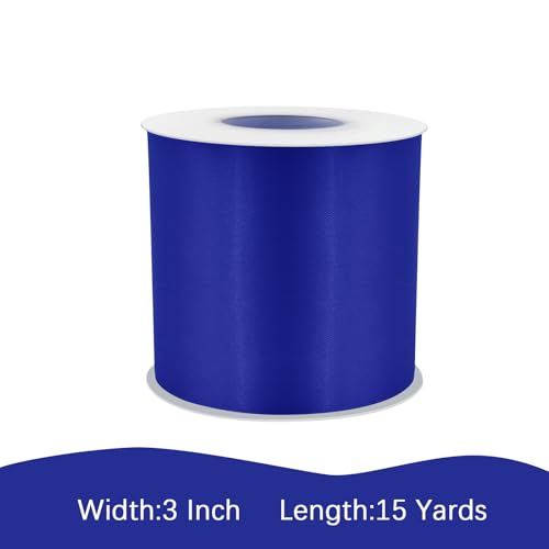 Image of Cobalt Blue Satin Ribbon 3 inch X 15 Yards Polyester Ribbon for Gift Wrapping Very Suitable for Weddings Party Hair Bow Invitation Decorations and More