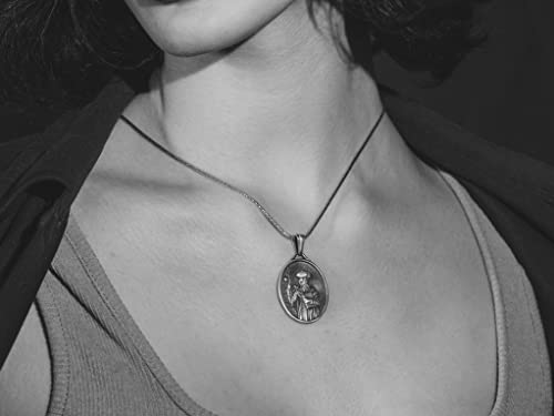 Bysilverstone Jewelry - Saint Jakob Of Nisibis Silver Oval Charm Necklace, Customizable Men Necklace, Catholic Gifts For Women, Christian Silver Men Gift Necklace #TOP5