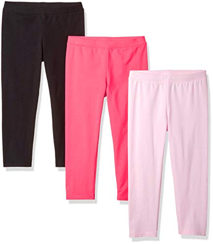 Amazon Essentials Girl's 3-Pack Capri Legging, Cherry Blossom/Raspberry Sorbet/Black Beauty, M