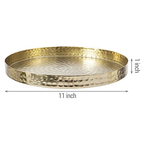 Mygift KIT3113BAS 11 Inch Deluxe Hammered Brass Round Decorative Tray thumb #3