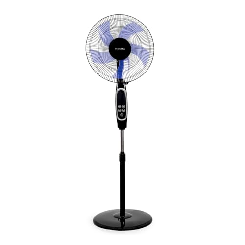 UNIVERSALBLUE | Ventilador de pie con Display Negro | Silencioso | Mando a Distancia | Potencia 50 W | 3 Velocidades | Modo Oscilante | Temporizador | Altura Ajustable