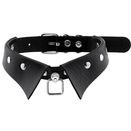 Hollow Square Frame Pendant Collar for Men Women,Adjustable PU Choker Necklace with Buckle for Cosplay