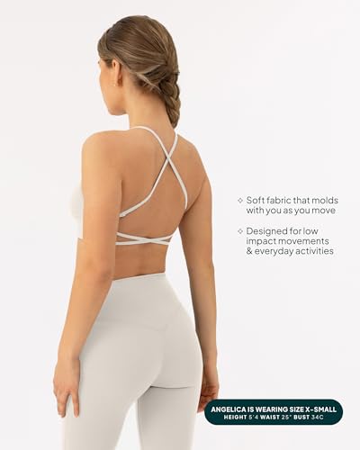 Image of PAVOI ACTIVE Open Back Strappy Yoga Workout Bras for Women - Low Support Criss-Cross Sports Gym Bra Removable Pads - FlexFlow, X-Large, Moon