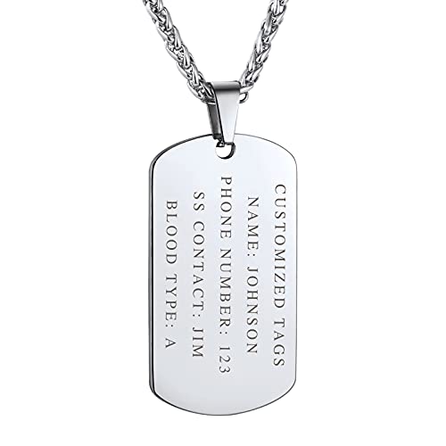FindChic Dog Tags Personalized Necklace for Men with Silencer Custom Text Engraved/Print Photo Military US Army ID Tag/Saint Michael Guardian Pendant Stainless Steel Jewelry Gift, with Jewel