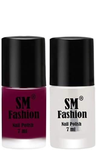 Image of Long Lasting Nail Polish | Nail Paint Combo 7 ml Each) - Set of 2 Mulberry-Top Coat