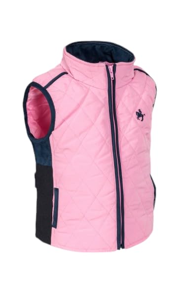 Chaleco Infantil Acolchado con Diseño Rombo, Rosa Claro y Azul Marino, con Cremallera y Bolsillos
