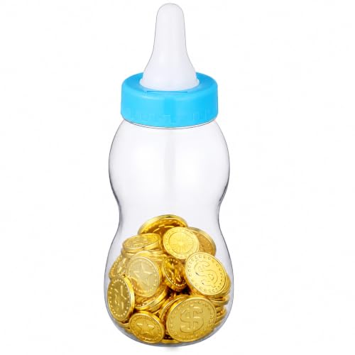 BESPORTBLE 11 Inch Baby Bottle Piggy Bank Giant Fillable Candy Jar and Savings Bank for Baby Shower Game Blue Gender Reveal Centerpiece Nursery Decor Kids Coin Bank