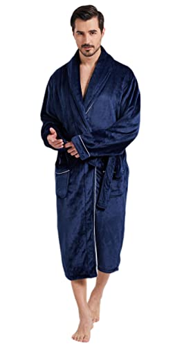 Mens Shawl Collar Bathrobes Plush Flannel Fleece Robes Homewear Nightgown Robes for Men3