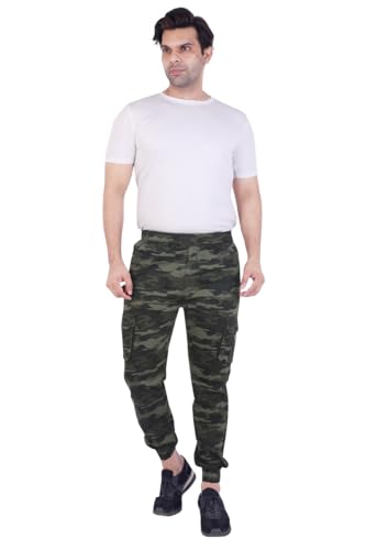 Image of Men'S Cotton Blend Joggers | Camouflage Printed Army Track Pants | Regular Fit | Cargo Pocket Style | Casual Wear