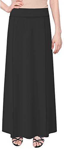 Baby'O Women's Stretch Cotton Knit Panel Maxi A-Line Skirt (X-Large, Black)