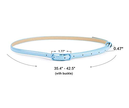 Selighting Women's Solid Color Faux Leather Skinny Belts for Dresses (One Size, Light Blue)3
