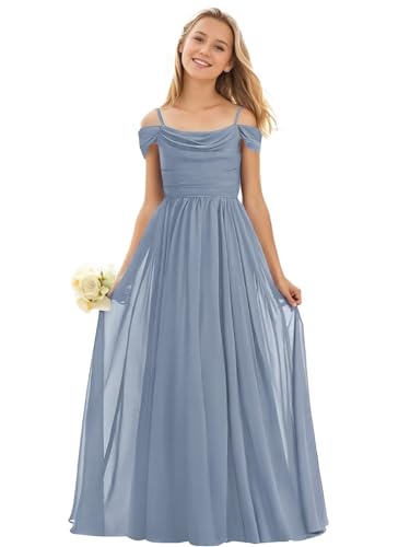 Cold Shoulder Junior Bridesmaid Dress Chiffon for Wedding Teen Girls Party Pageant Gowns