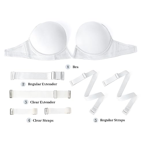Image of YBCG Plunge Bra with Clear Back Straps Backless Deep V Convertible Push up Padded Add 2 Cup Low Cut Underwire for Women