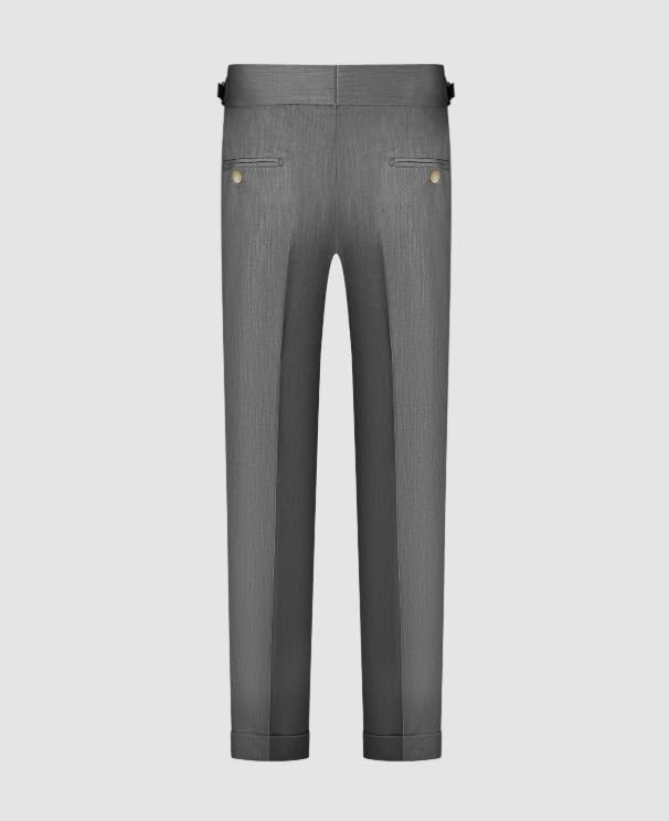 Men's Classic Dress Pants, High Waist Double Pleated, Gray with Side Adjusters3