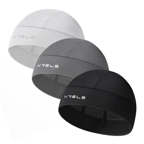 WRELS 3 Pieces Cooling Helmet Liner Skull Cap for Men Women Sweat Wicking Cycling Running Head Cap Sports Hat for Outdoors