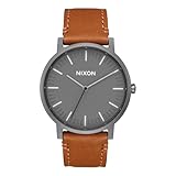 Nixon Men's Porter Leather A10582494 Matte Grey Japanese Quartz Dress Watch