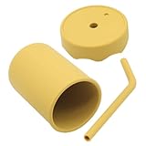 EXAOMBLE 食品グレードシリコン製トレーニングカップ ストロー付き蓋 こぼれにくい耐衝撃ベビー水飲みカップ 幼児の飲み方練習に 小さく握