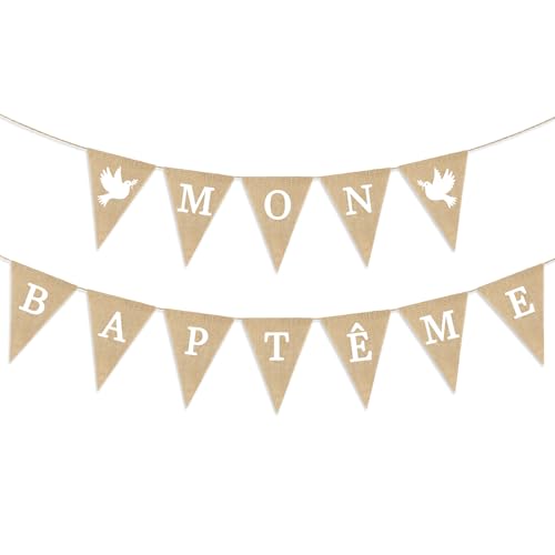 Banderole Bapteme Mon BAPTÊME Décoration Baptême, Guirlande Bapteme Deco Bapteme, Décoration Suspendre pour Baptême Baby Shower Fête Naissance Garçon...