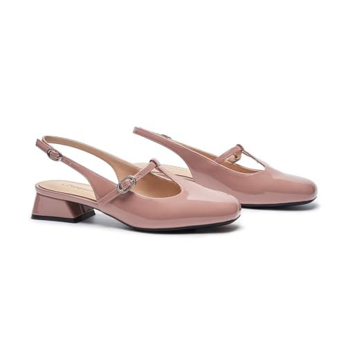 C.Paravano Women's Slingback Pumps | Round Toe Shoes with Adjustable Ankle Strap | Low Heel Mary Jane Pumps | Slip On Dress Shoe(Size 7,Pink)2
