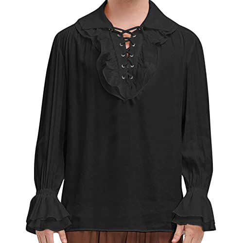 Male Gothic Vintage Court Shirt Drawstring Hem Long Sleeve Puff Sleeve Shirt Big and Tall for Men Polo Shirts for Men