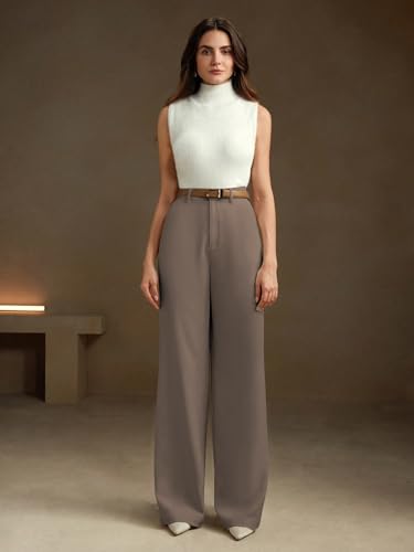 Image of KERI PERRY Trousers for Woman Pants Women's Formal Office Korean | Black Beige Track Pant | Straight | Cotton Spandex Stretchable Trouser | High-Waisted Bottom Wear